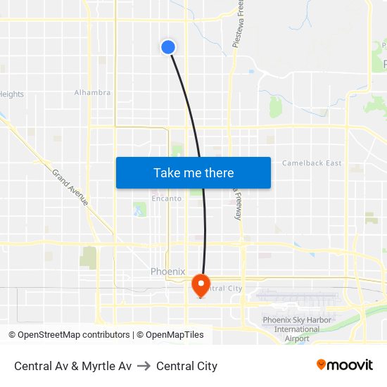 Central Av & Myrtle Av to Central City map