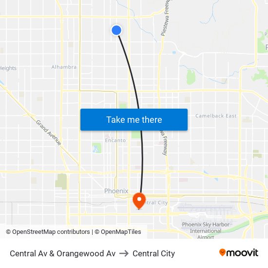 Central Av & Orangewood Av to Central City map