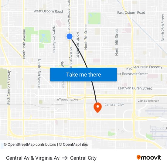 Central Av & Virginia Av to Central City map