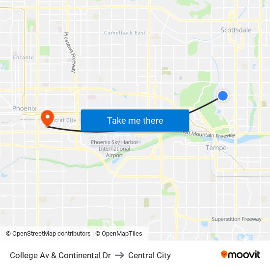 College Av & Continental Dr to Central City map