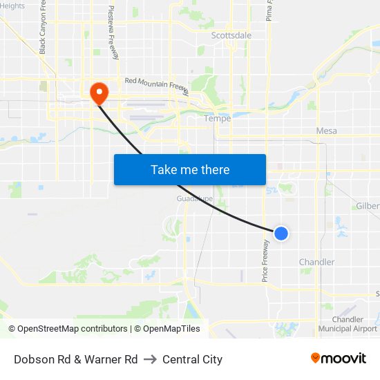 Dobson Rd & Warner Rd to Central City map