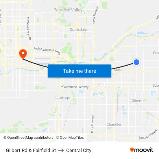 Gilbert Rd & Fairfield St to Central City map