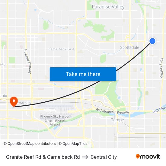 Granite Reef Rd & Camelback Rd to Central City map