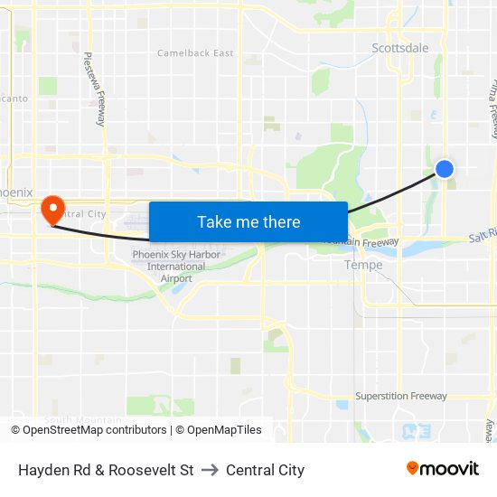 Hayden Rd & Roosevelt St to Central City map