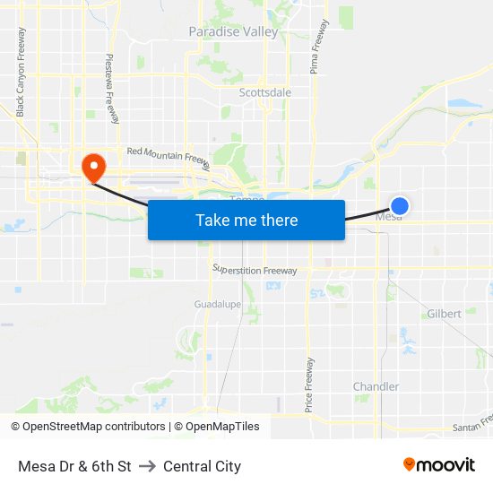 Mesa Dr & 6th St to Central City map