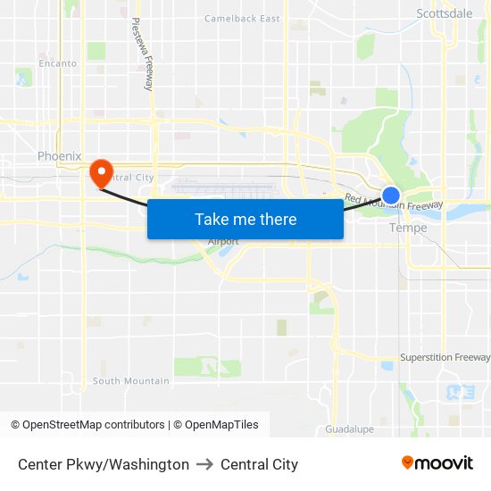 Center Pkwy/Washington to Central City map