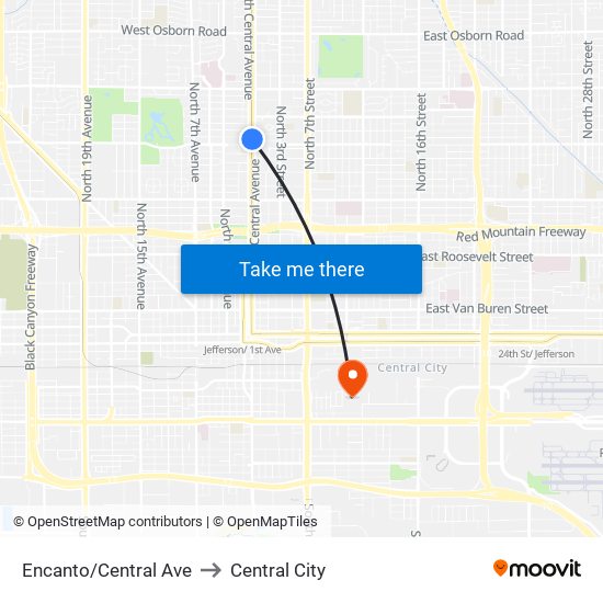 Encanto/Central Ave to Central City map