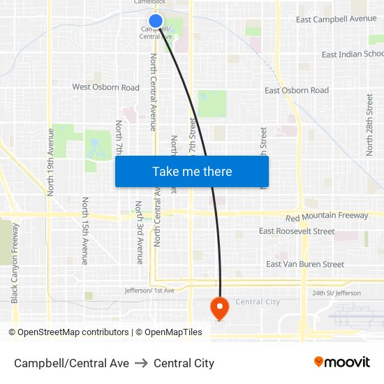 Campbell/Central Ave to Central City map