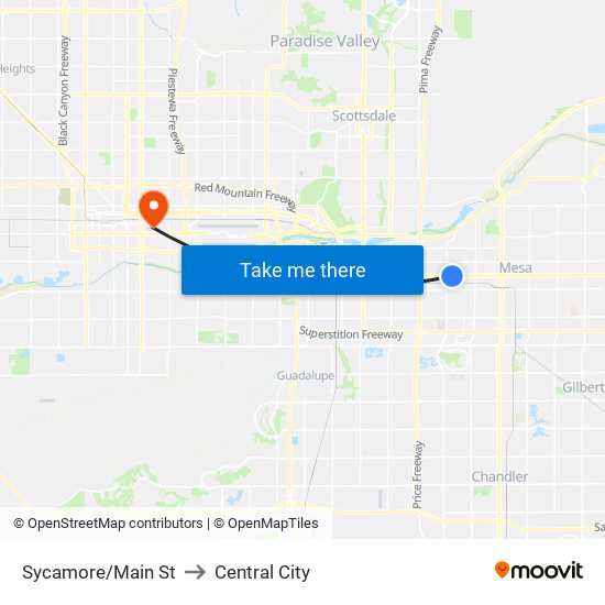 Sycamore/Main St to Central City map