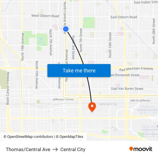 Thomas/Central Ave to Central City map