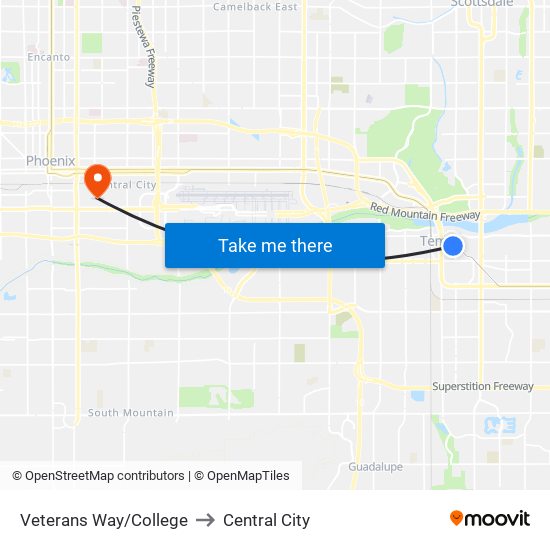 Veterans Way/College to Central City map