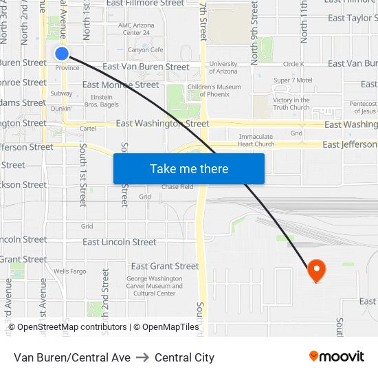 Van Buren/Central Ave to Central City map