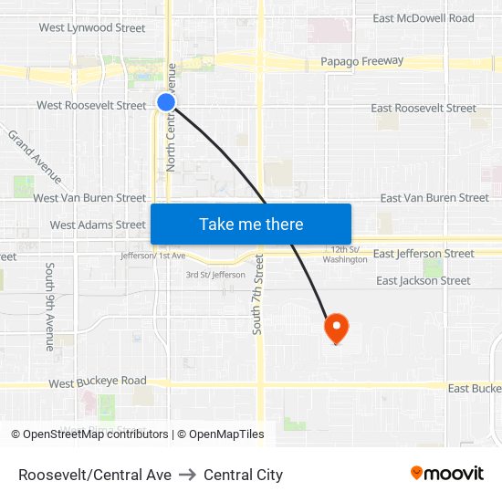 Roosevelt/Central Ave to Central City map