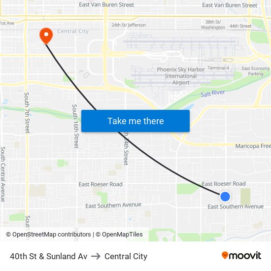 40th St & Sunland Av to Central City map