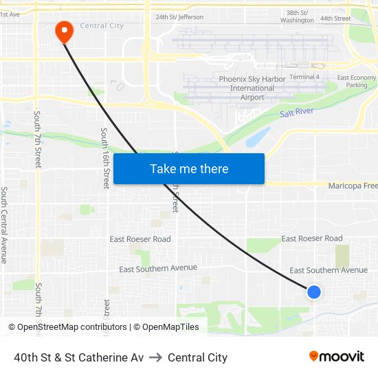 40th St & St Catherine Av to Central City map