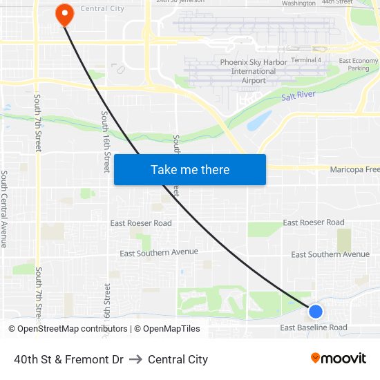 40th St & Fremont Dr to Central City map