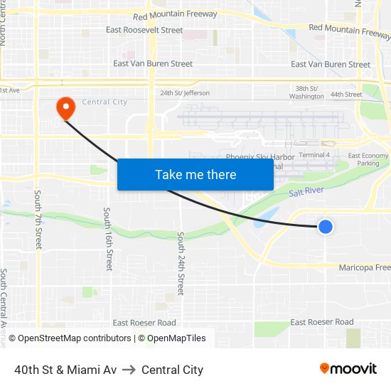 40th St & Miami Av to Central City map