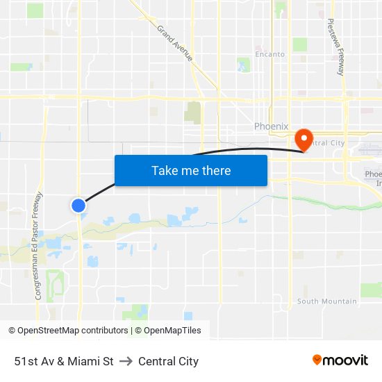 51st Av & Miami St to Central City map