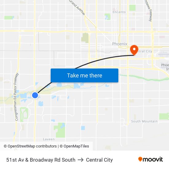 51st Av & Broadway Rd South to Central City map