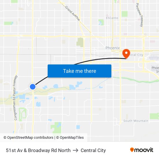 51st Av & Broadway Rd North to Central City map