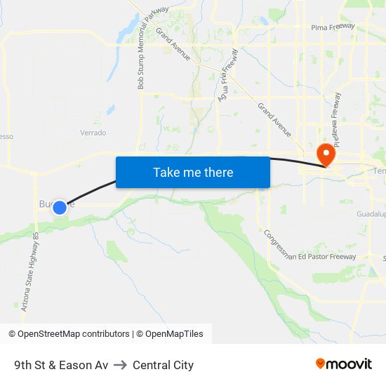 9th St & Eason Av to Central City map