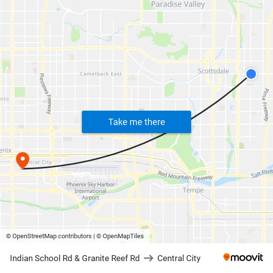 Indian School Rd & Granite Reef Rd to Central City map