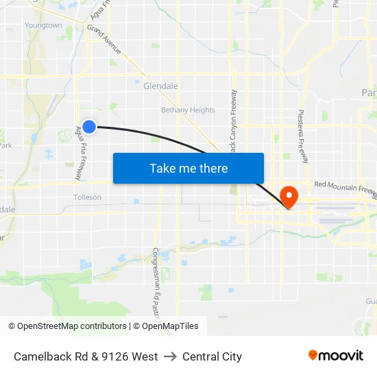 Camelback Rd & 9126 West to Central City map