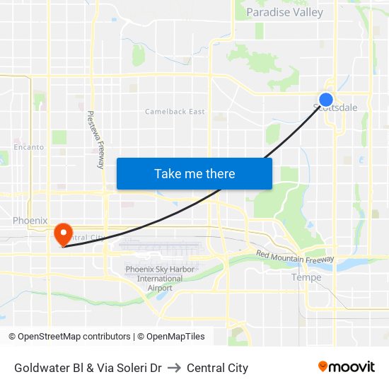 Goldwater Bl & Via Soleri Dr to Central City map