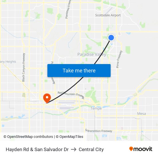 Hayden Rd & San Salvador Dr to Central City map
