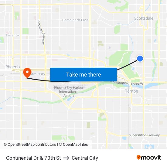 Continental Dr & 70th St to Central City map