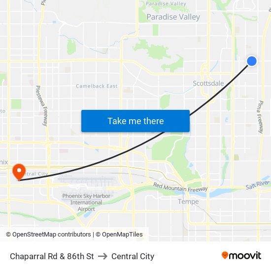 Chaparral Rd & 86th St to Central City map