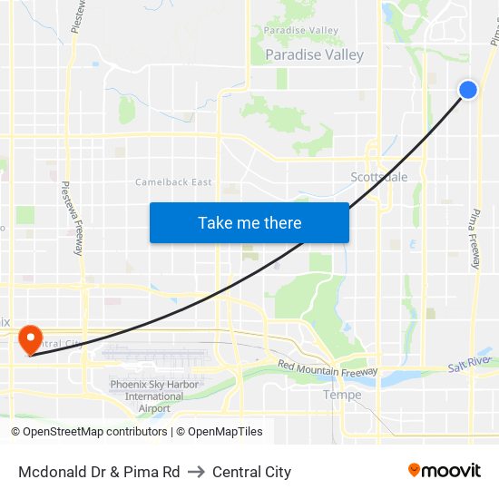 Mcdonald Dr & Pima Rd to Central City map