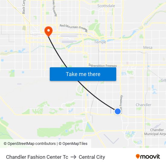 Chandler Fashion Center Tc to Central City map