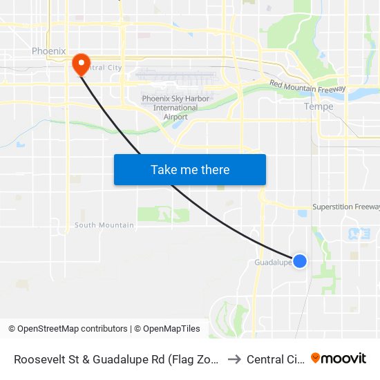 Roosevelt St & Guadalupe Rd (Flag Zone) to Central City map