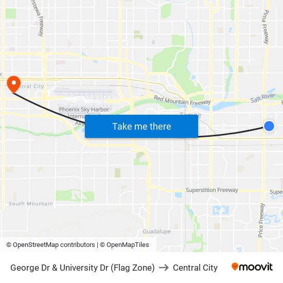 George Dr & University Dr (Flag Zone) to Central City map