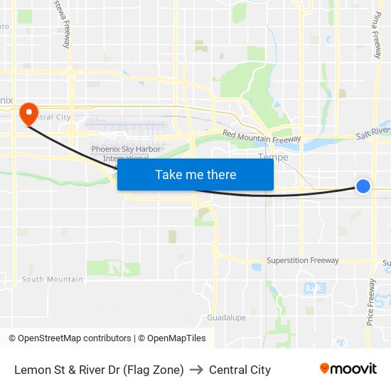 Lemon St & River Dr (Flag Zone) to Central City map