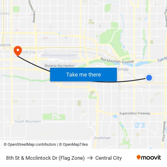 8th St & Mcclintock Dr (Flag Zone) to Central City map