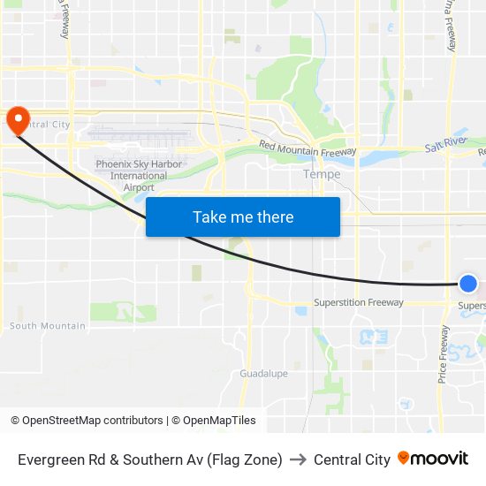 Evergreen Rd & Southern Av (Flag Zone) to Central City map