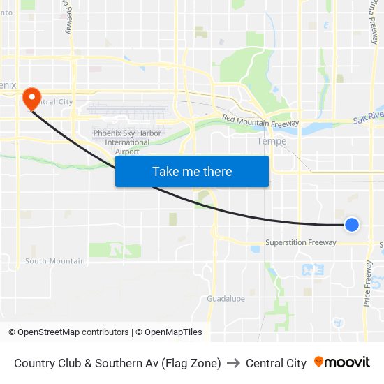 Country Club & Southern Av (Flag Zone) to Central City map