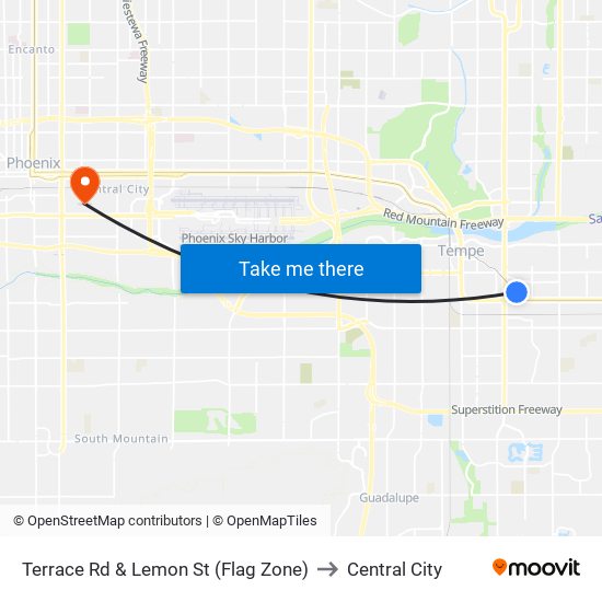 Terrace Rd & Lemon St (Flag Zone) to Central City map