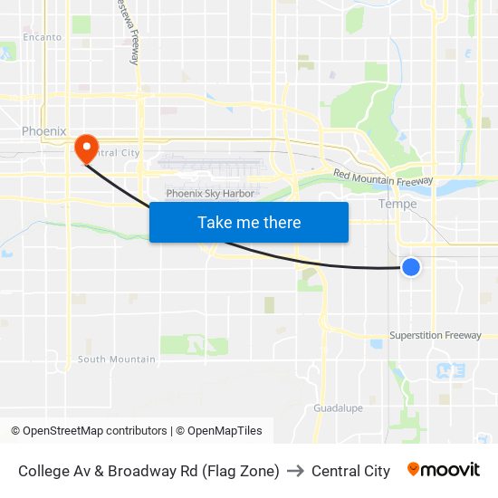 College Av & Broadway Rd (Flag Zone) to Central City map