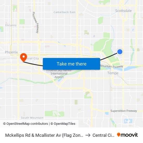 Mckellips Rd & Mcallister Av (Flag Zone) to Central City map