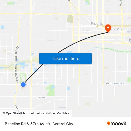 Baseline Rd & 57th Av to Central City map