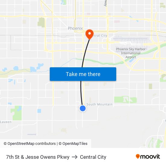 7th St & Jesse Owens Pkwy to Central City map