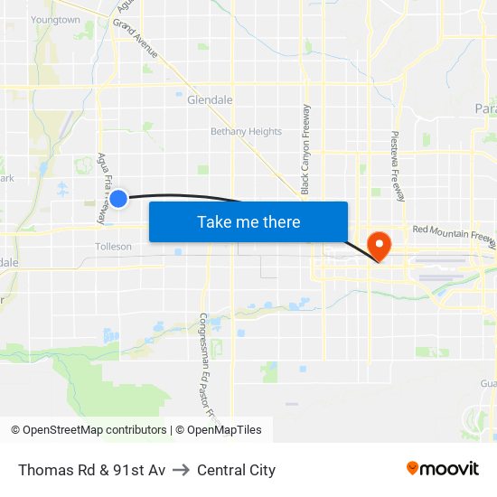 Thomas Rd & 91st Av to Central City map