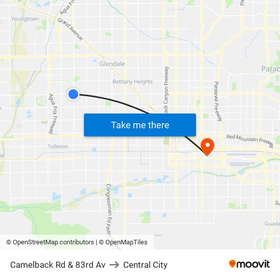 Camelback Rd & 83rd Av to Central City map