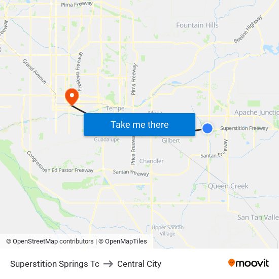 Superstition Springs Tc to Central City map