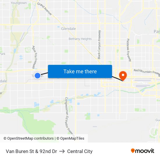 Van Buren St & 92nd Dr to Central City map