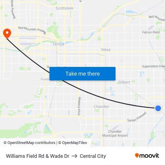 Williams Field Rd & Wade Dr to Central City map