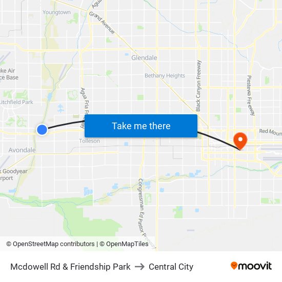 Mcdowell Rd & Friendship Park to Central City map